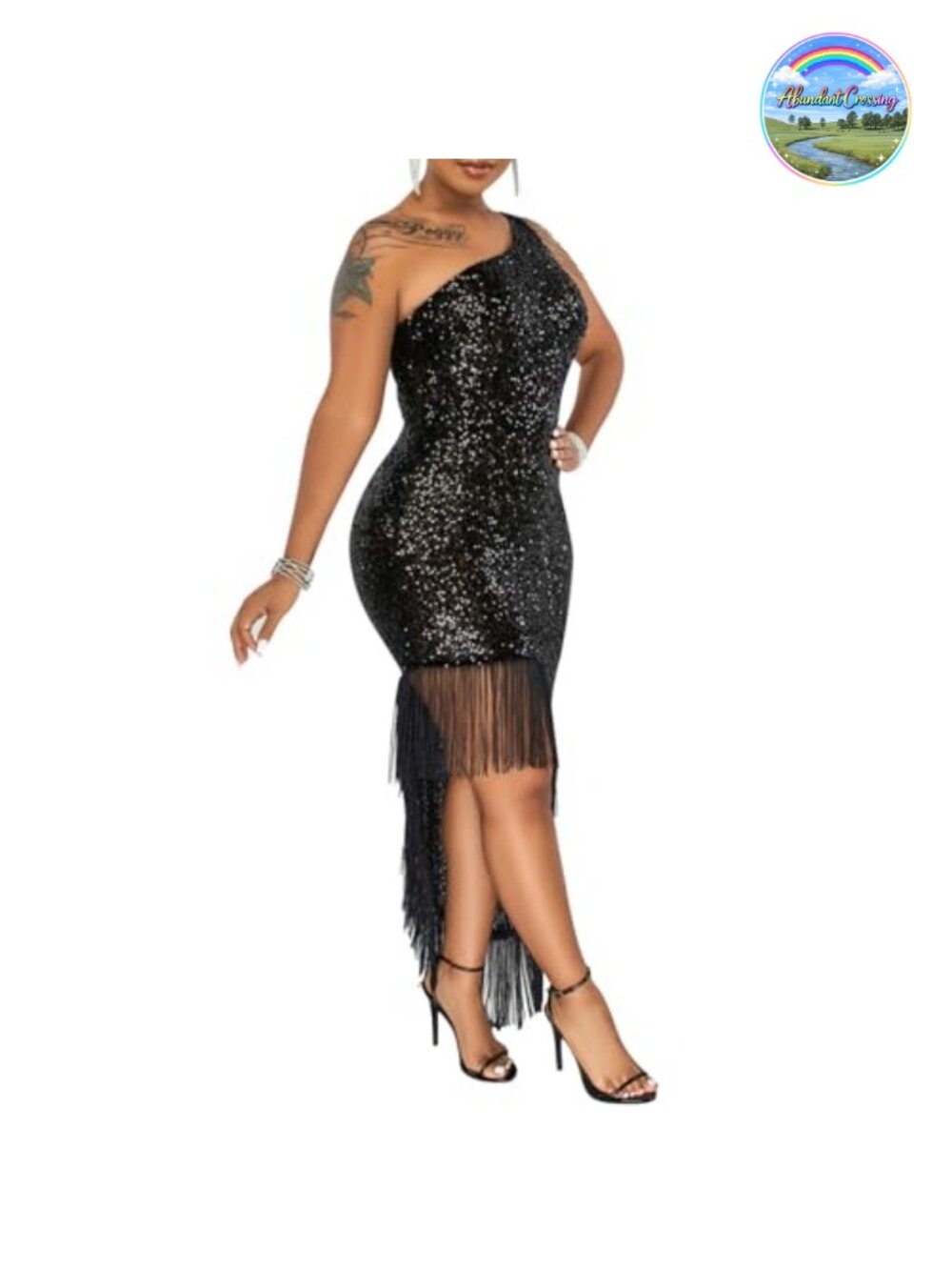 Sequin One Shoulder Mermaid Bodycon Midi Party Dress